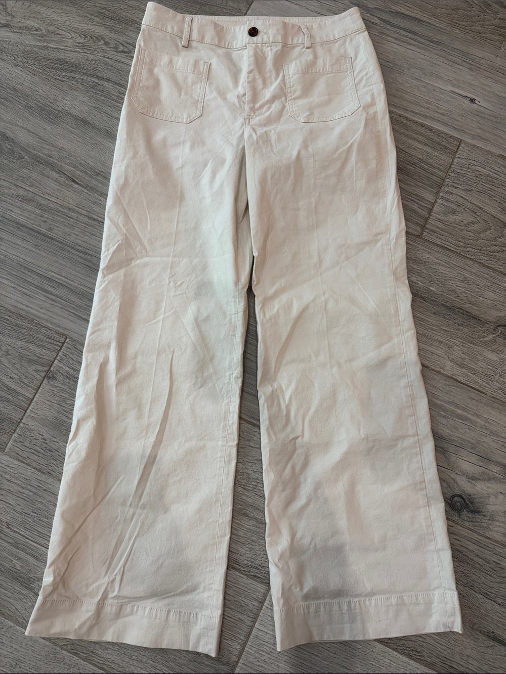J. Crew Wide-Leg High-Rise Cream Pants with front pockets - Picture 3 of 11